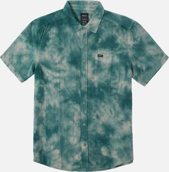 Rvca Mens Bleach Cord Woven Shirt In Emerald Green