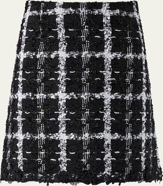 Carolina Herrera Metallic Check Tweed A-Line Mini Skirt