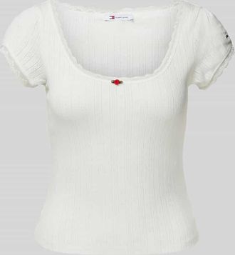 Tommy Jeans T-Shirt in Strick-Optik Modell POINTELLE in Ecru, Gr&ouml;&szlig;e XS