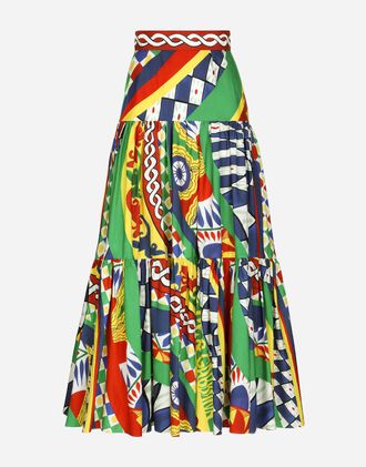 Dolce & Gabbana Langer Volantrock Aus Baumwollpopeline Carretto-print - Frau R&ouml;cke Carretto-print Baumwolle 48