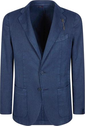 Santaniello Giacca Lino Ramie - Heren - Blazers - Blauw - M - Leer - Jassen
