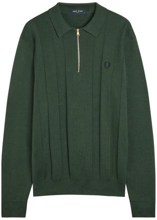 Fred Perry Logo-embroidered Fine-knit Cotton Jumper - Dark Green - Xxl