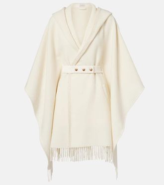 Moncler Belted fringed virgin wool cape