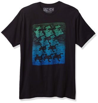 M.C. Escher Mens Fish Frogs Graphic T-Shirt, Black, Large