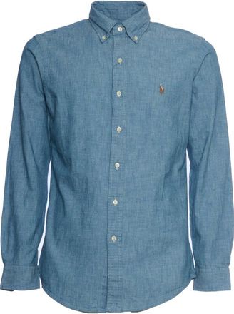 Polo Ralph Lauren Overhemden, Heren, Blauw, S, Katoen, Chambray Overhemd met Geborduurde Pony