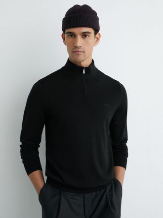 Reiss Black Merino Wool Half-zip Logo Jumper, Xxl