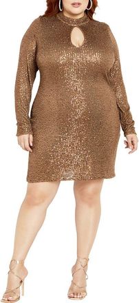 City Chic Lumina Sequin Long Sleeve Body-Con Dress in Shimmer at Nordstrom, Size Xxl