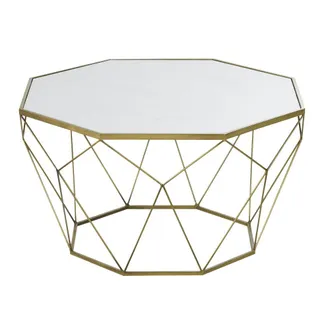 Maisons du monde Mesa de centro de m&aacute;rmol blanco y metal color lat&oacute;n dorado D.80