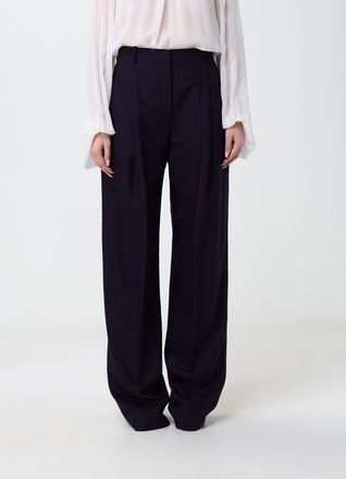 Elisabetta Franchi Pantaloni palazzo gessati in misto lana a vita alta