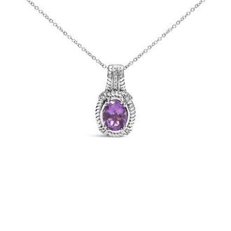 House of Brilliance Silver 9x7mm Oval Purple Amethyst and Diamond Accent Fashion Drop Pendant Necklace in White at Nordstrom