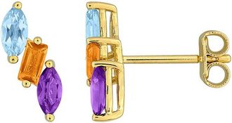 Rina Limor Gold Over Silver 0.86 Ct. Tw. Amethyst-Africa, Blue Topaz - Swiss, Citrine Stud Earrings