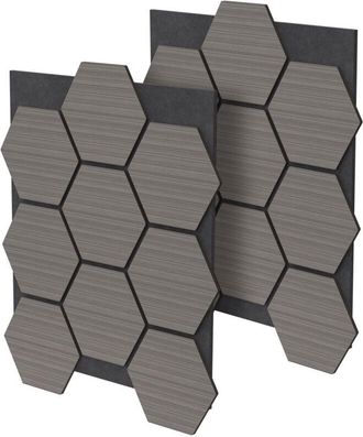 ML Design Ml-design - 2x Paneles Ac&uacute;sticos Hexagonales 66,5x81x2cm 1 M&sup2; Mdf Tratamiento De Insonorizaci&oacute;n Gris Aislamiento F&oacute;nico De Pared Puerta Techo Absorben
