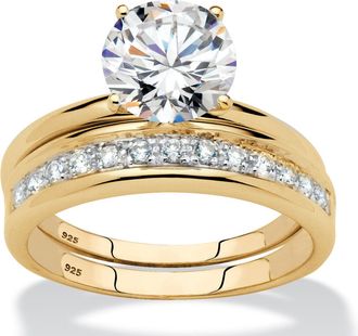 Palm Beach Jewelry 2.20 TCW Gold-Plated Silver CZ Bridal Ring Set