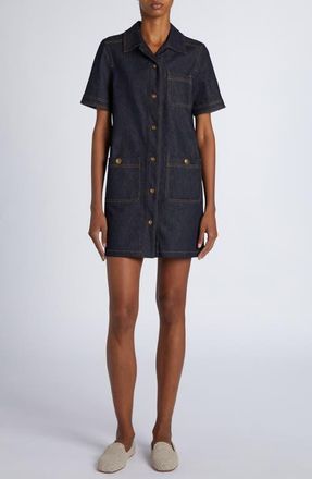 Moncler Stretch Denim Shirtdress in Blue Navy Denim at Nordstrom, Size 12 Us