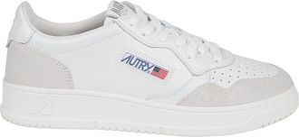 Autry White Medalist Low Suede-Trim Sneakers