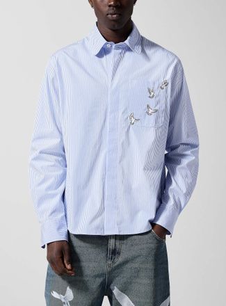3.Paradis Mens Embroidered doves vertical stripes shirt