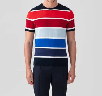 Ron Dorff Knitted T-Shirt With Big Stripes In Deep Blue