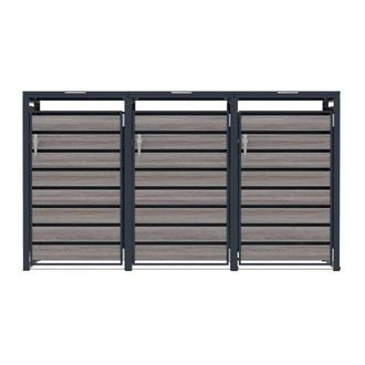 MonsterShop Triple Wheelie Bin Metal Storage - Anthracite Grey Wood