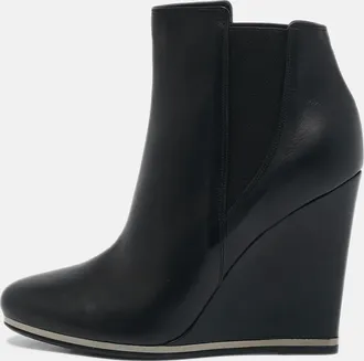 Le Silla Black Leather Wedge Ankle Boots
