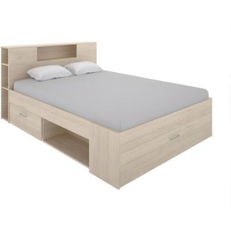 Vente-Unique Vente-unique - Letto matrimoniale con testiera portaoggetti e cassetti 160 x 200 cm - Colore Naturale - leandre