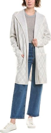 Forté Cashmere Bias Plaid Cashmere Cardigan