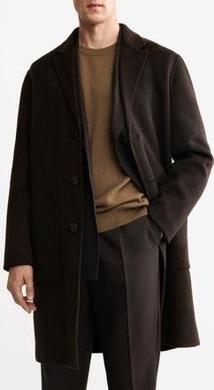 Mango Handmade Wool Blend Melton Overcoat in Brown at Nordstrom, Size Small