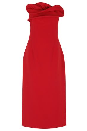 Magda Butrym Red Floral Swirl Wool Corset Midi Dress