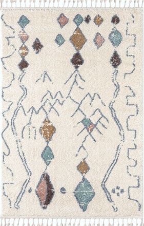 Nazar Rugs Alfombra de salon bereber crema 120x170 con flecos