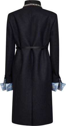 Prada Womens Belted Virgin Wool Coat Blue