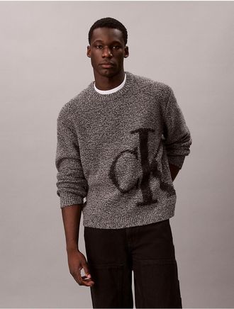 Calvin Klein Jeans Calvin Klein Mens Lambswool Blend Monogram Crewneck Sweater - Grey - XL