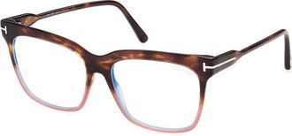 Tom Ford Eyeglasses Square Full Rim, Shiny Teal Frame And Blue Light Block Lenses Lens Ft5768-B056