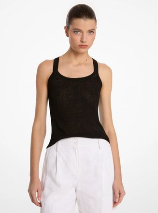 Michael Kors Ribbed Superfine Linen and Cotton Blend Tank Top