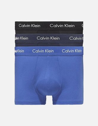 Calvin Klein Mens 3-Pack Low-Rise Boxer Trunks, Black/Blue Shadow/Cobalt Water - Size: 37/36/32