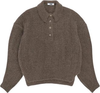 Rus Ribgebreide Polotrui - Dames - Polos - Bruin - M - Wol - Tops