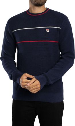 Fila Mens Kallum Waffle Knitted Jumper, Navy/Gardenia/Red, XL