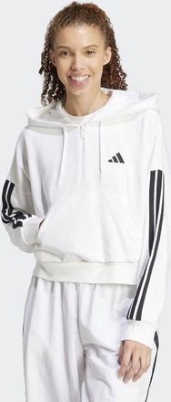 adidas adidas Performance - Essentials - Felpa in French Terry bianca e nera con cappuccio, zip corta e 3 strisce-Bianco
