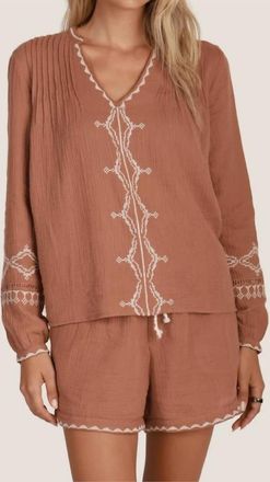 Dylan Isabelle Tunic Top With Embroidery In Dark Amber