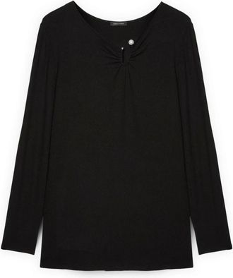 Fiorella Rubino Jersey T-shirt met halsdetail - Dames - Longsleeves - Zwart - L - Tops