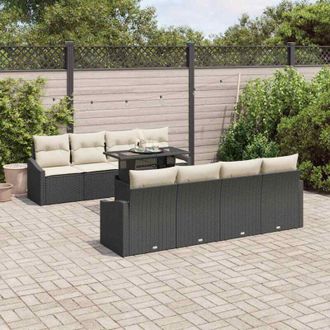 vidaXL Conjunto De Sof&aacute; De Jard&iacute;n 7 Pcs Negro Y Crema 100 X 55 X 73 Cm Vidaxl