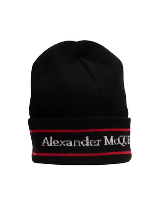 Alexander McQueen K3_2065 Striped Cashmere Beanie - Black