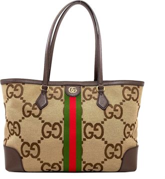 Gucci Beige Brown Canvas Tote Bag (Pre-Owned)
