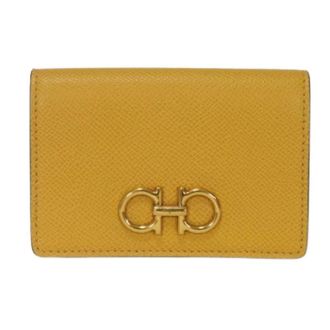 Ferragamo Pre-owned Wallets, female, Yellow, Size: ONE SIZE Pre-owned Double Gancini Calf Leather Card Holder