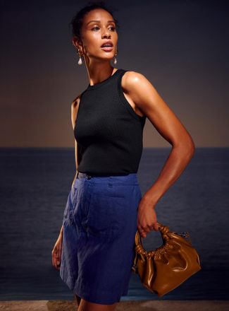 Contemporaine Womens Patch pockets pure linen skort
