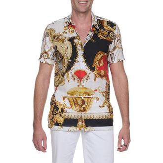 Ranee&rsquo;s Artistic Cheetah Short Sleeve Cotton & Linen Blend Button-Up Shirt in White at Nordstrom Rack, Size Small