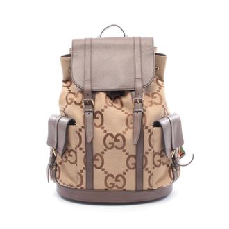 Gucci Beige Brown Canvas Leather Backpack (Pre-Owned)