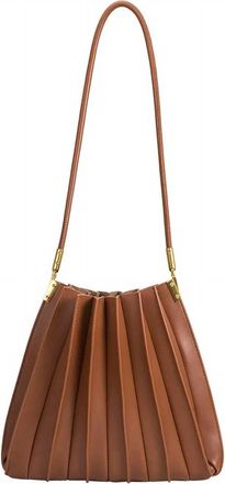 Melie Bianco Womens Carrie Pleated Vegan Leather Shoulder Bag In Saddle
