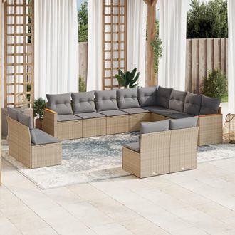 vidaXL Set De Sof&aacute;s De Jard&iacute;n 12 Pzas Y Cojines Rat&aacute;n Sint&eacute;tico Marr&oacute;n Vidaxl