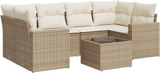 vidaXL Vidaxl - Set Sof&aacute;s De Jard&iacute;n 7 Piezas Y Cojines Rat&aacute;n Sint&eacute;tico Beige
