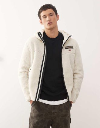 Napapijri Tynik - Giacca in pile beige con cappuccio-Neutro