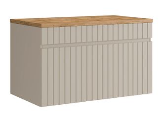 Vente-Unique Mueble bajo lavabo suspendido estriado beige con encimera - 80 cm - SATARA